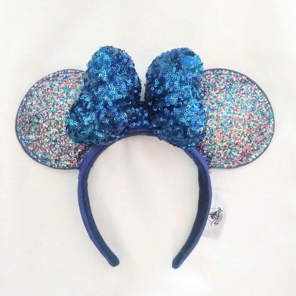 Disney parks 2020 Minnie mouse blue sparkle ears EUC - Picture 1 of 3